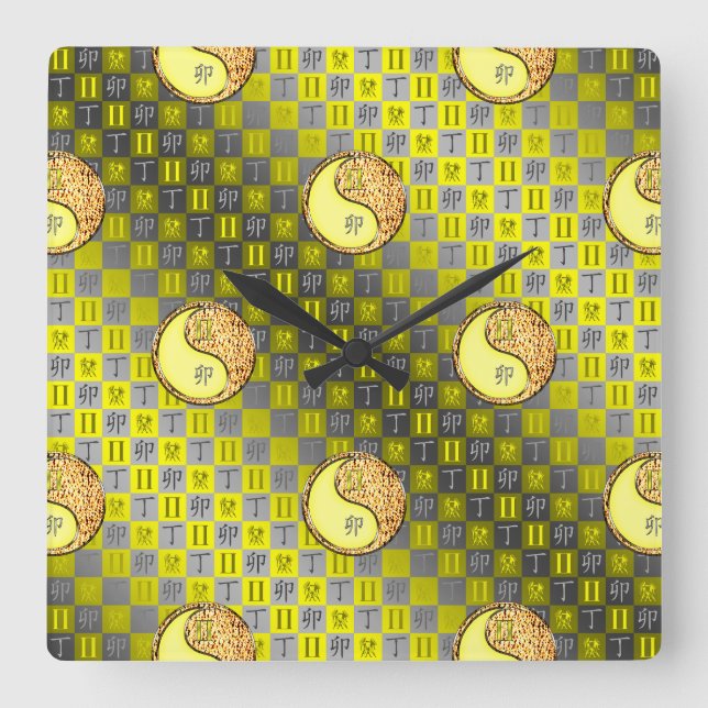 Gemini & Fire Rabbit Square Wall Clock (Front)
