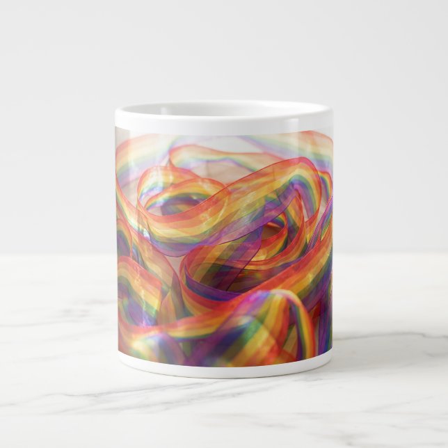 Gemini generated cascading sheer rainbow ribbon  large coffee mug (Front)
