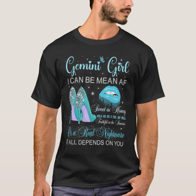 Gemini Girl Birthday High Heels Dripping Lips Butt T-Shirt (Front)