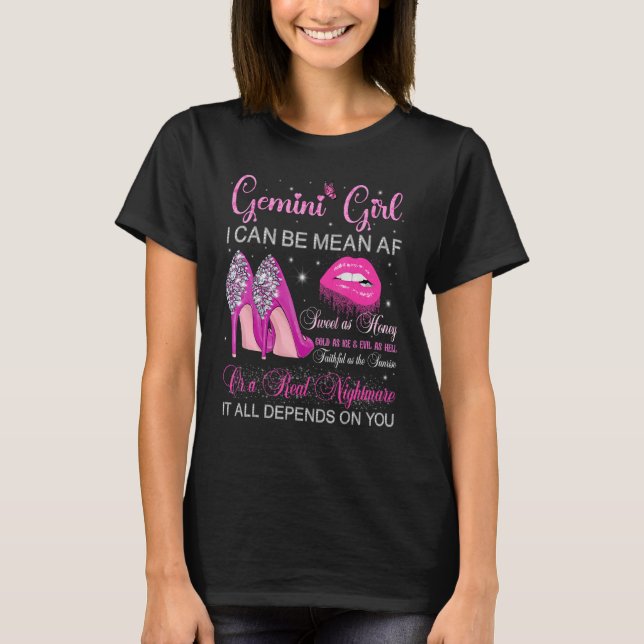 Gemini Girl Birthday High Heels Dripping Lips Butt T-Shirt (Front)
