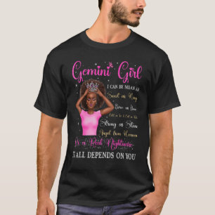Gemini Girl Black Queen Zodiac Birthday Afro Women T-Shirt