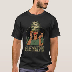 Gemini Girl Black Woman With Cap Camo Afro Woman Z T-Shirt