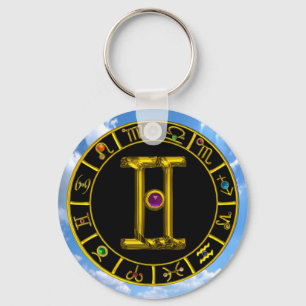 GEMINI GOLD ZODIAC BIRTHDAY JEWEL Astrology Chart Key Ring