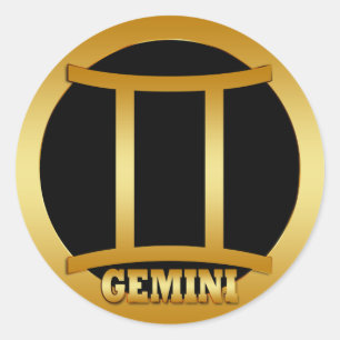GEMINI GOLD ZODIAC SIGN CLASSIC ROUND STICKER