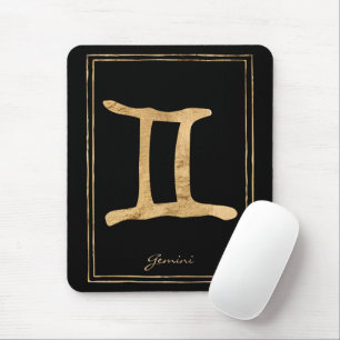 Gemini hammered gold stylised astrology symbol  mouse pad
