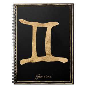 Gemini hammered gold stylised astrology symbol notebook