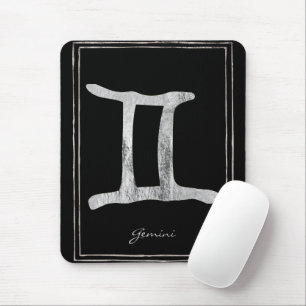 Gemini hammered silver stylised astrology symbol  mouse pad