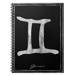 Gemini hammered silver stylised astrology symbol notebook