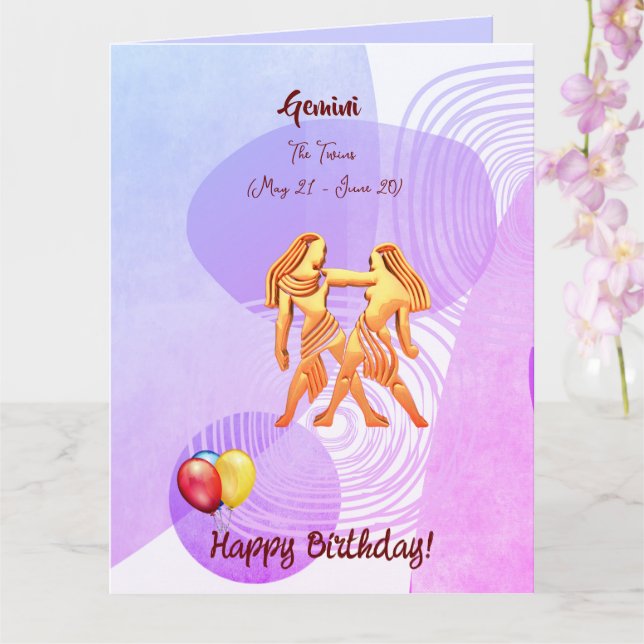 Gemini Happy Birthday / May 21 - June 20  Card (Orchid)