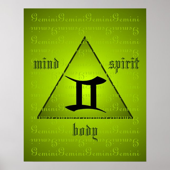 Gemini Holistic Triangle Mind Body Spirit Green Poster (Front)
