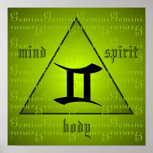 Gemini Holistic Triangle Mind Body Spirit Green Poster (Front)