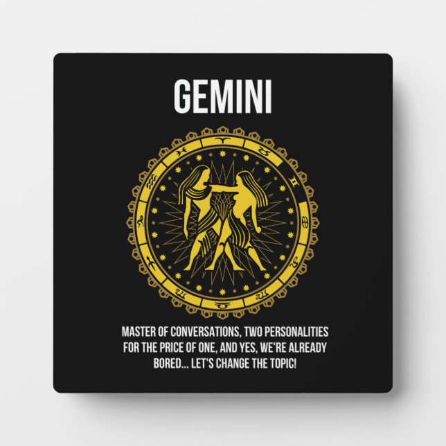 Gemini - Horoscope, Funny Zodiac Sign Humour Plaque (Front)