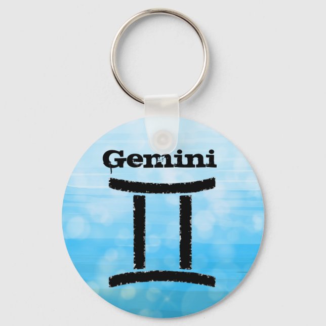 Gemini Horoscope Zodiac Symbol  Blue and Black Key Ring (Front)