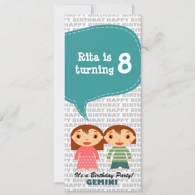 Gemini Invitation Birthday Party (Front)