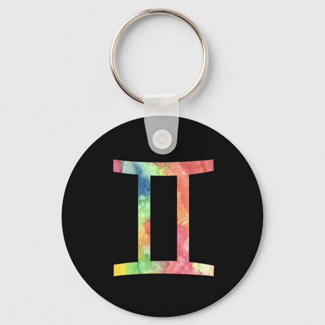 Gemini Keychain, Watercolor Key Ring (Front)