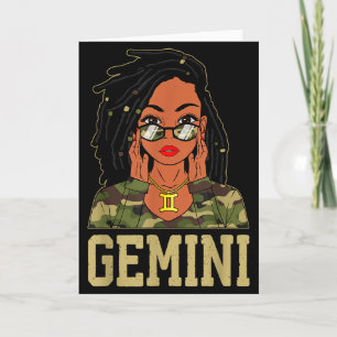 Gemini Loc'd Hair Sy Black Woman Camo Melanin Girl Card