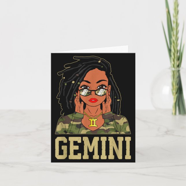 Gemini Loc'd Hair Sy Black Woman Camo Melanin Girl Card (Front)