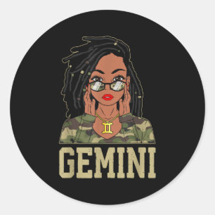 Gemini Locd Hair Sy Black Woman Camo Melanin Girl Classic Round Sticker