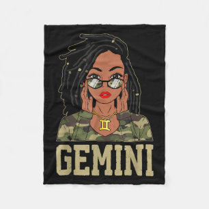 Gemini Loc'd Hair Sy Black Woman Camo Melanin Girl Fleece Blanket