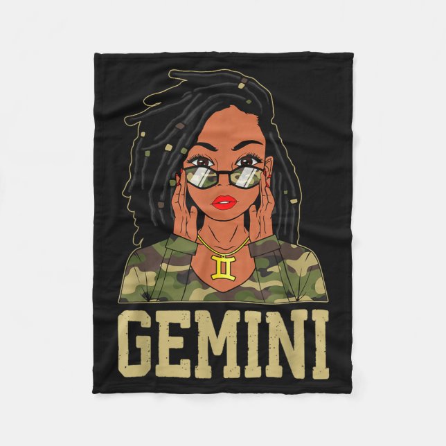 Gemini Loc'd Hair Sy Black Woman Camo Melanin Girl Fleece Blanket (Front)