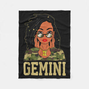 Gemini Loc'd Hair Sy Black Woman Camo Melanin Girl Fleece Blanket