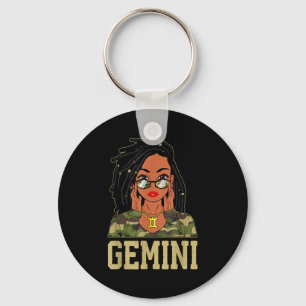 Gemini Loc'd Hair Sy Black Woman Camo Melanin Girl Key Ring