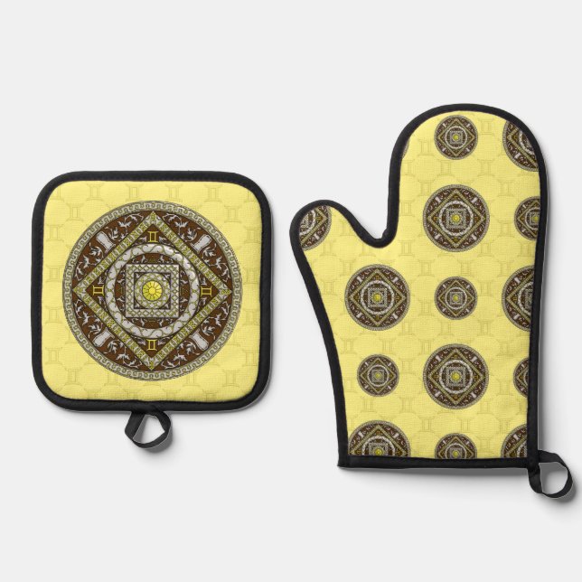 Gemini Mandala Oven Mitt & Pot Holder Set (Front)
