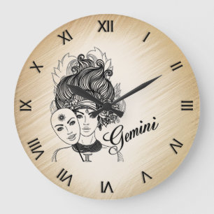 Gemini Masked Lady Zodiac Large Clock