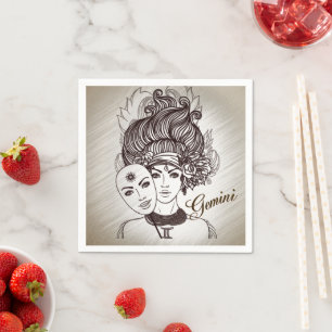 Gemini Masked Lady Zodiac Napkin