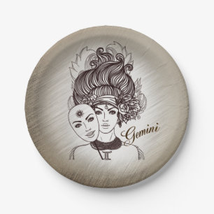 Gemini Masked Lady Zodiac Paper Plate
