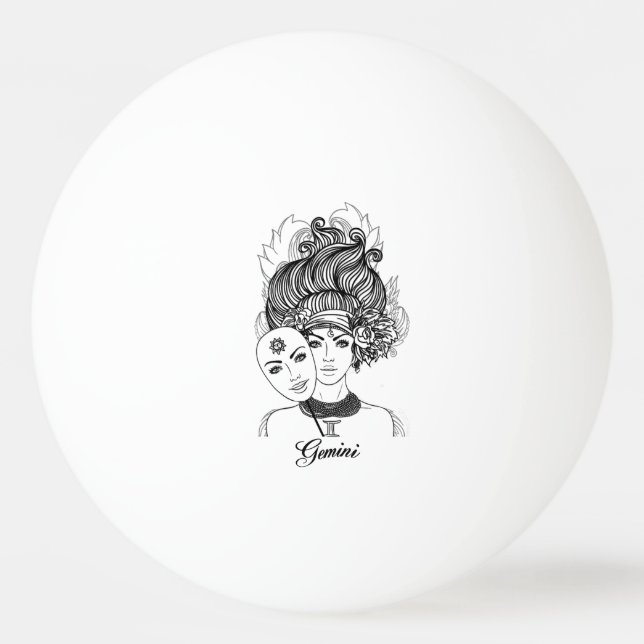 Gemini Masked Lady Zodiac Ping Pong Ball (Front)