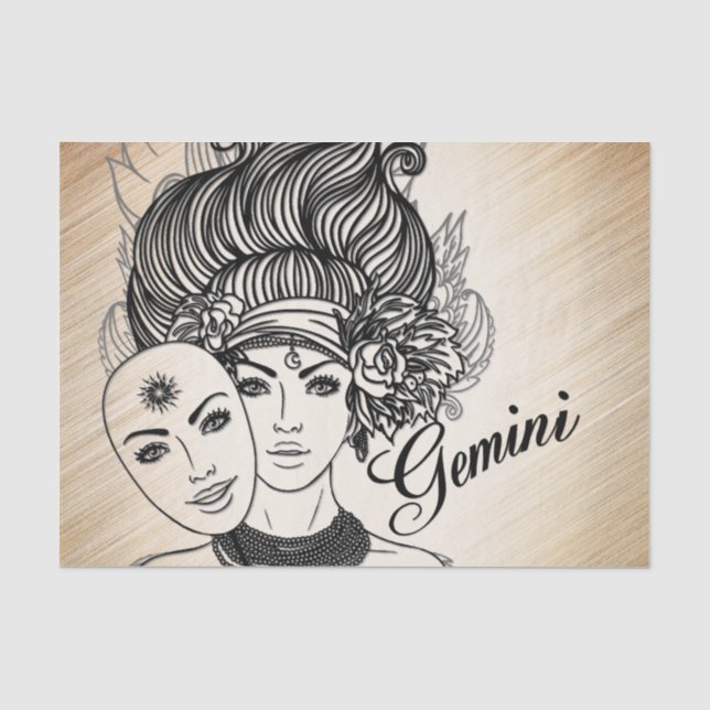 Gemini Masked Lady Zodiac Rustic Tissue Paper (Front)
