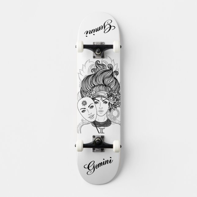 Gemini Masked Lady Zodiac Skateboard (Front)
