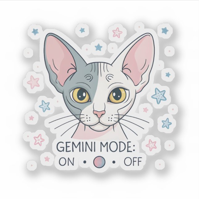 Gemini Mode Sphynx Cat Zodiac Illustration (Front)