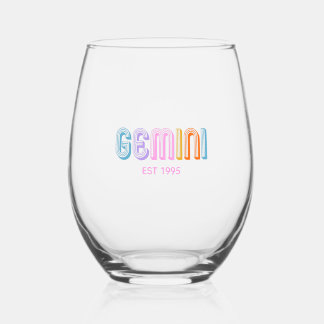 Gemini modern colourful typography astrology  stemless wine glass