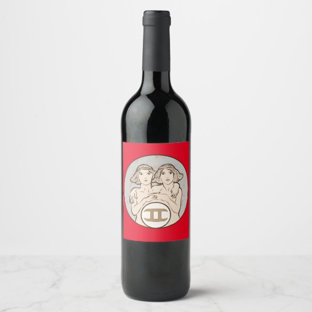 Gemini Mucha Art Nouveau Wine Label (Front)
