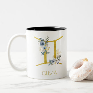 Gemini Name Blue & Gold Floral Two-Tone Coffee Mug