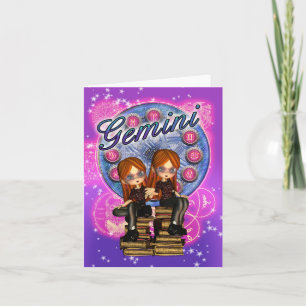 Gemini Note Cards With Cute Twin Girls
