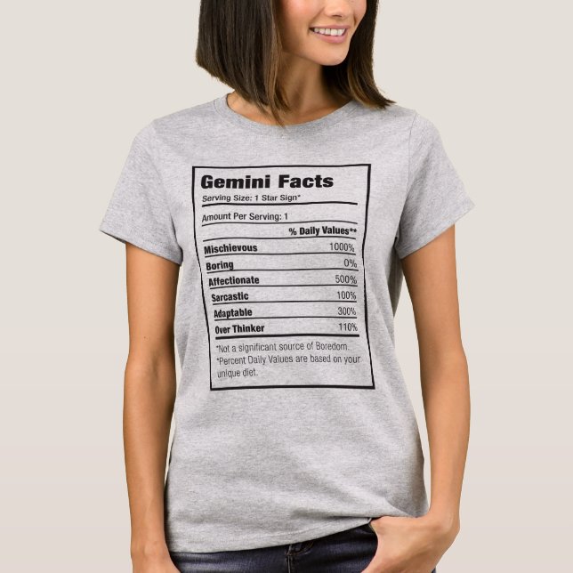 Gemini Nutrition Fact Zodiac T-Shirt (Front)