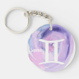 Gemini Personalised Watercolor Zodiac Sign Key Ring