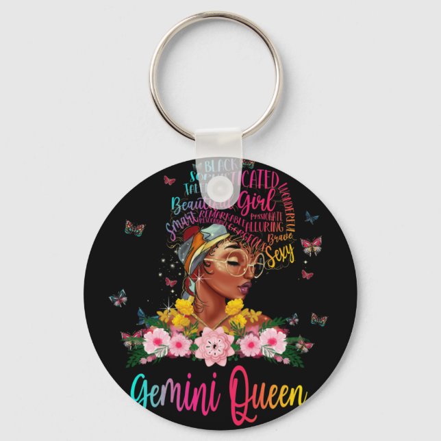 Gemini Queen Black Women Persistent Beautiful Key Ring (Front)
