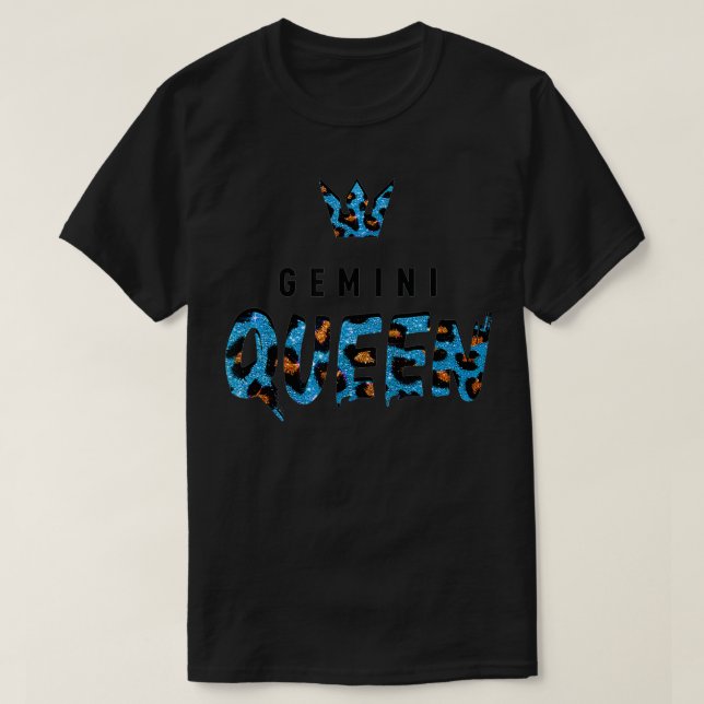 Gemini Queen  Blue LeopardCheetah Pattern Horoscop T-Shirt (Design Front)