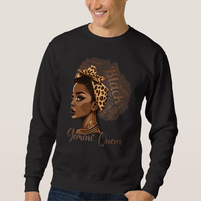 Gemini Queen Leopard Afro Melanin Zodiac Horoscope Sweatshirt (Front)