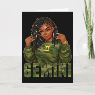Gemini Queen Locd Black Woman Camo Zodiac Sign  Card