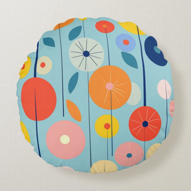 Gemini said Retro Atomic Garden Circle Pillow (Front)