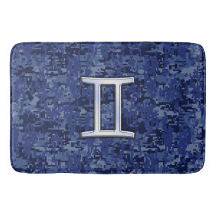 Gemini Sign on Navy Blue Digital Camouflage Bath Mat