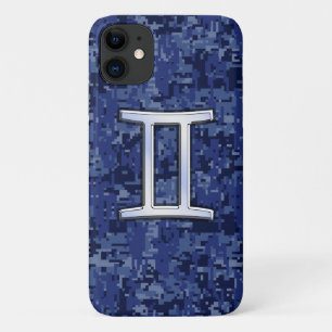 Gemini Sign on Navy Blue Digital Camouflage iPhone 11 Case