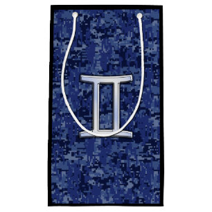 Gemini Sign on Navy Blue Digital Camouflage Small Gift Bag