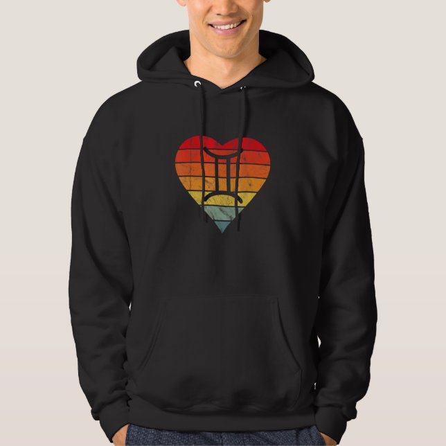 Gemini Sign Retro Sunset Heart Zodiac Symbol Astro Hoodie (Front)