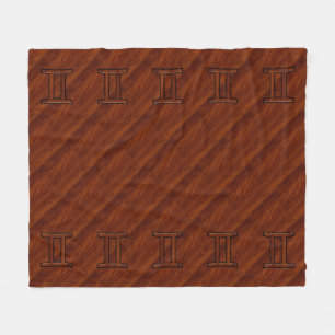 Gemini Symbol on Brown Mahogany like print Fleece Blanket